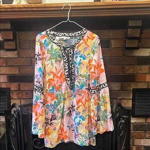 Nanette Lepore Multicolor Floral Blouse with Animal Print